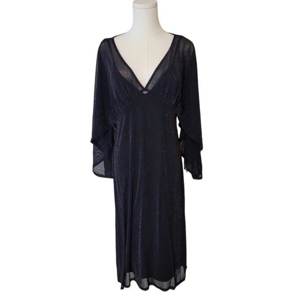 NWT Modcloth Black Promised You Heaven Sheer Metallic Mesh Midi Dress Size Mediu - Picture 3 of 7